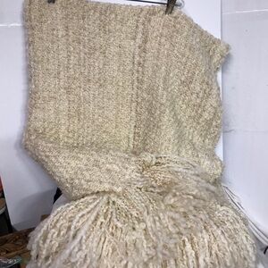 Pottery Barn Cream Textured Throw Blanket Lightweight Travel Covering